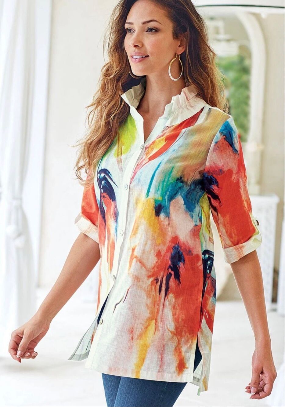 Soft Surroundings Isla Grande Shirt Multi Color Size XL